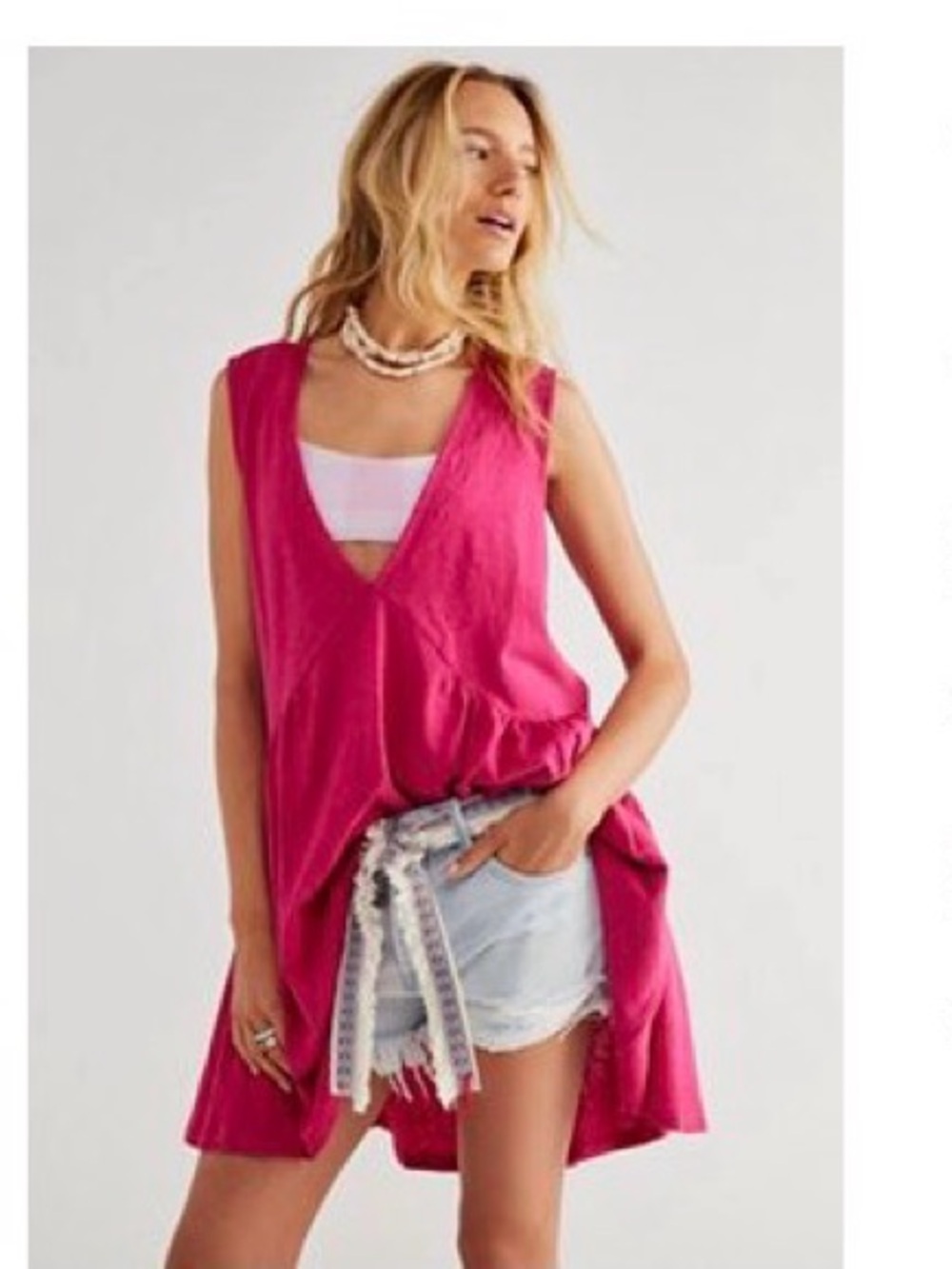 FP Beach On My Mind mini dress with pockets V-Neck. Rose Hypnotic